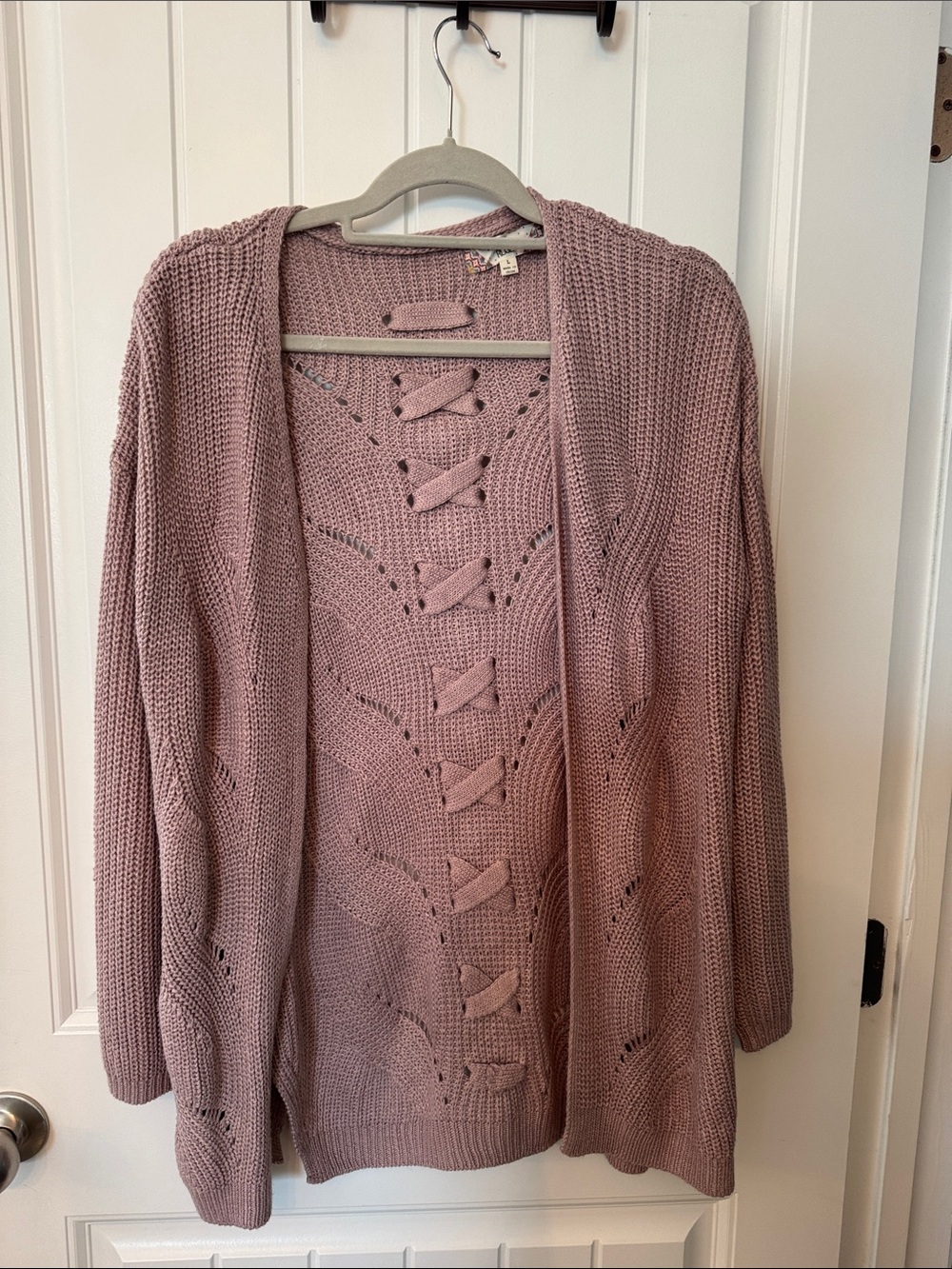 Pink Rose Open-Front Knit Cardigan in Mauve-Pink